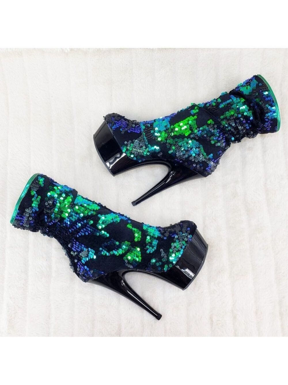 Mermaid Sequin Platform 6" Heel Ankle Slouch Boots